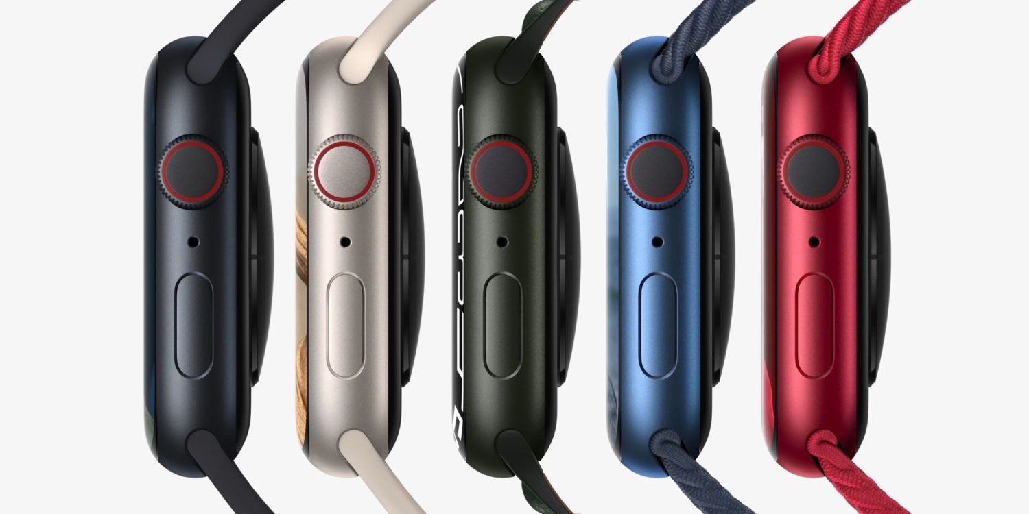 Apple Watch series 7 sẽ được bán với 5 tùy chọn màu, bao gồm màu xanh lam tinh tế, (PRODUCT) RED, đen, trắng và xanh lục
